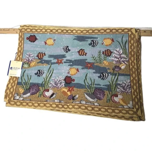 NWT Royal‎ Norfolk Tapestry Placemats Set Of 6 Tropical Beach Fish Coral