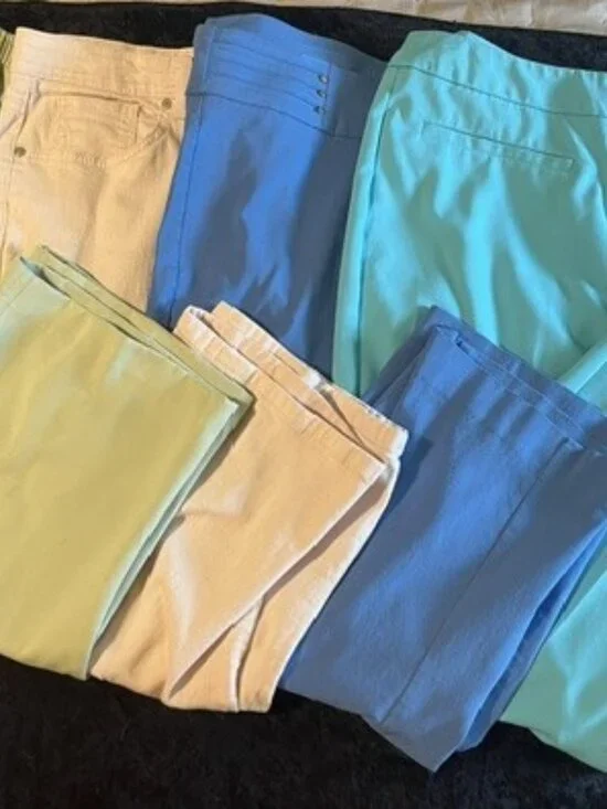 Lot of 3 Capri Crop Pants Size L / 14 - Pink Blue Teal Chicos