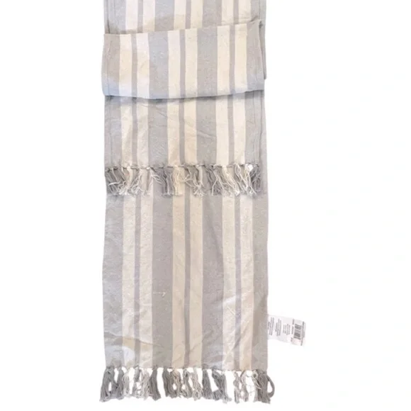 Vapor Multi Sasha Stripe Cotton FringeTable Runner 16” x 90” cream & blue-gray