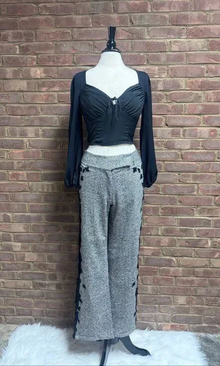 Women’s Black Tweed Lace Trim Kick Dress Pants Size 6