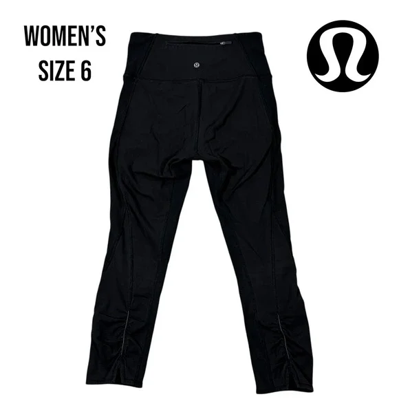 Lululemon Women's Run Inspire Crop‎ II Leggings Black Size 6 Zip Ankle Gym