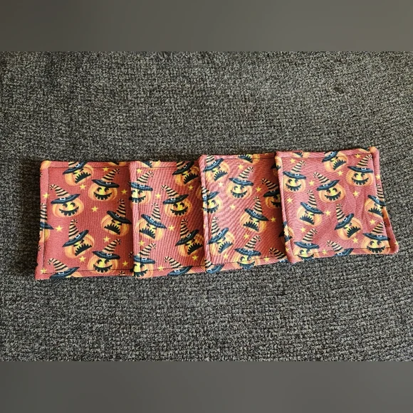 Halloween Coasters Set Of 4 Handmade Jackolanterns Witch Hats Dark Orange New