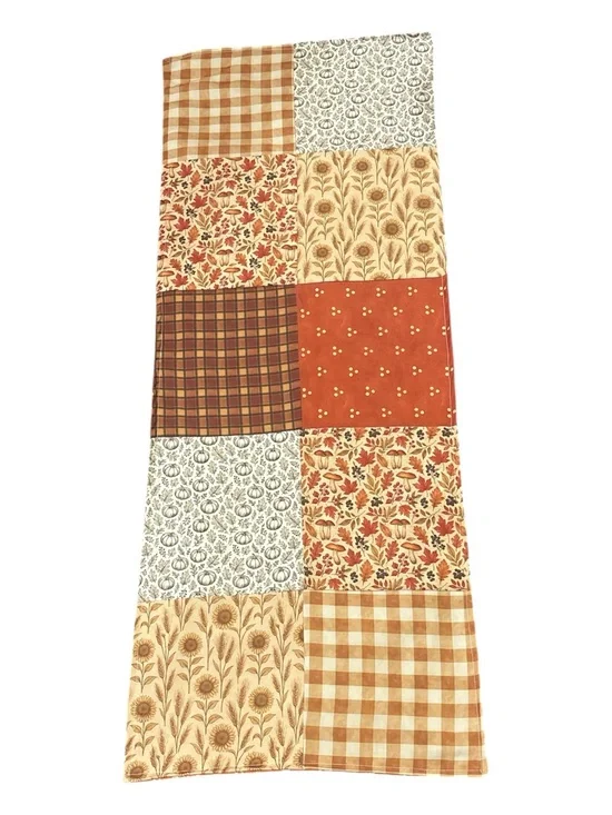Autumn Patchwork Table Runner in Rust, Tan, Cream, and Brown handmade new 20 x50
