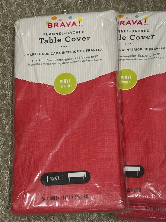 Red Flannel-Backed Vinyl Table Cover- total of 4