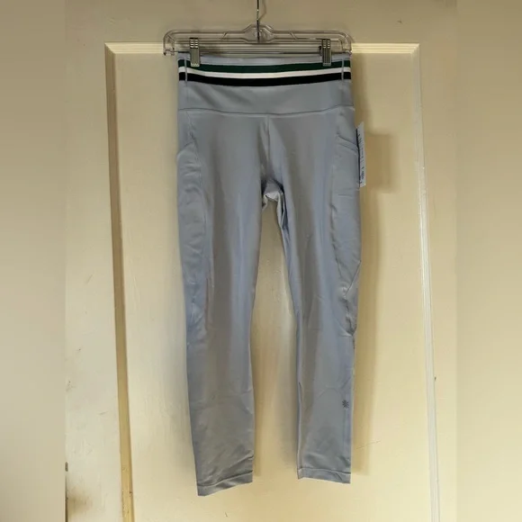 Light Gray High-Waist Leggings with Stripe Waistband