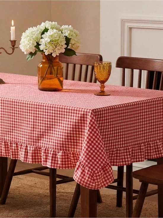 Red Gingham Ruffle Tablecloth - Home Dining