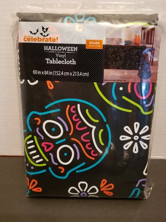 Halloween Sugar Skull Psychedelic Tablecloth 60” X 84