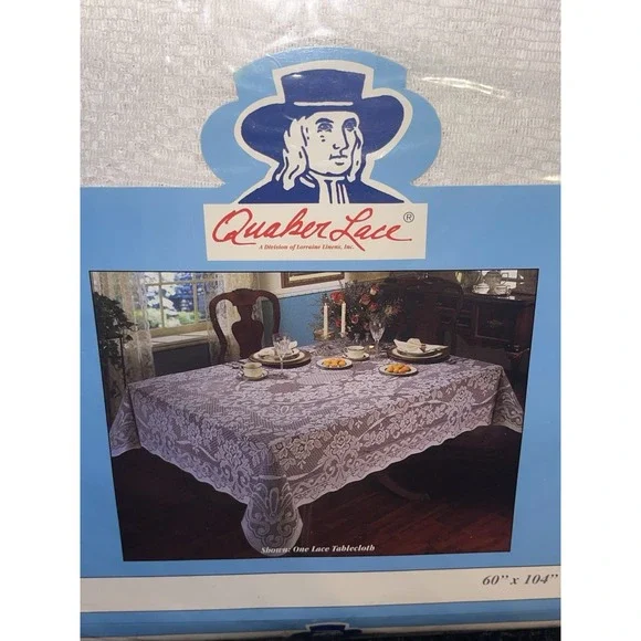 Vintage Quaker White Lace Tablecloth 60