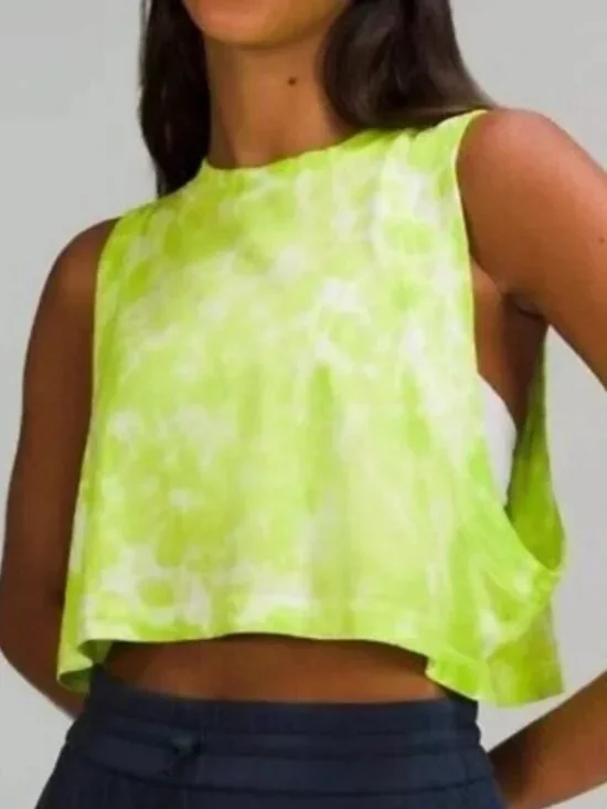 Lululemon All Yours Cropped Tie Dye Neon Yellow White Tank Size 6
