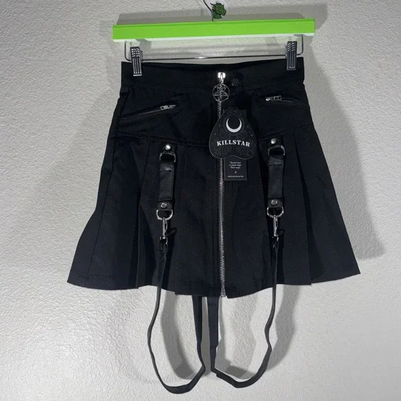 Killstar Blaire B*tch Black Mini Skirt XS Suspenders Gothic Whimisgoth Witch NWT