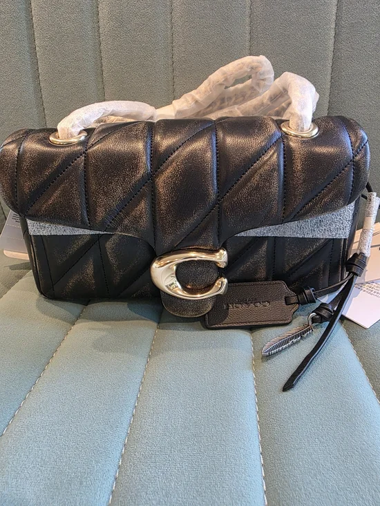 Coach Black Quilted Leather Shoulder Bag with Gold C Lock