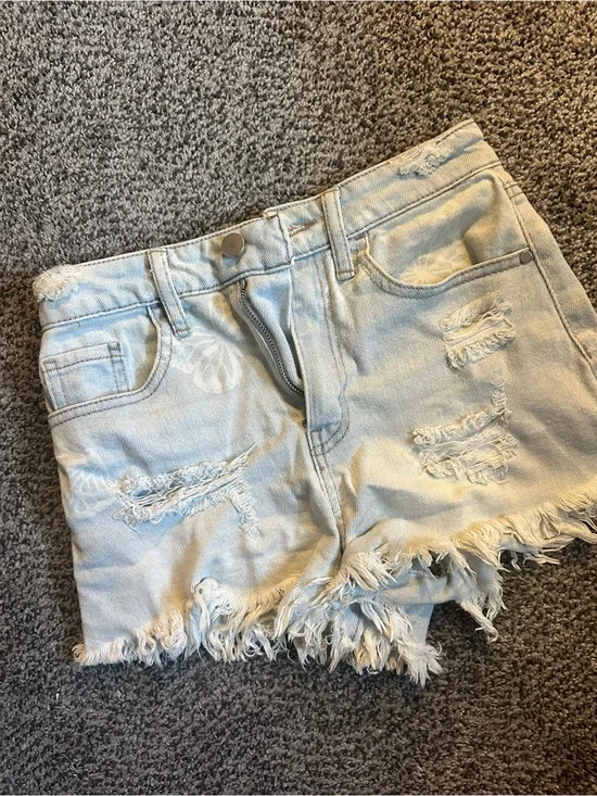 Light Blue Distressed Denim Jean Shorts for Women