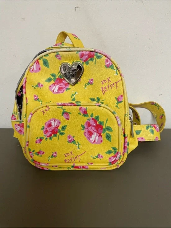 Betsey Johnson Yellow Floral Heart Charm Kids Backpack
