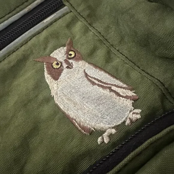 VTG LL Bean Backpack Kids Owl Logo Green Mesh Medium 16in CCT