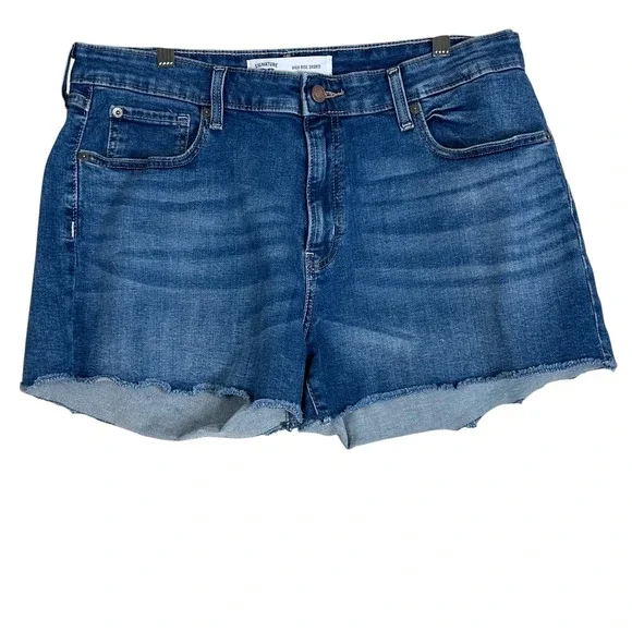 Signature by Levi Strauss High Rise Raw Hem Denim Shorts Blue Casual Size 16 W33