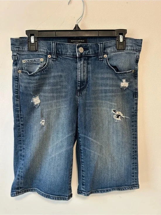 Banana Republic Distressed Mid-Blue Denim Shorts