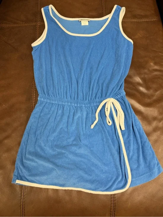 Classic Blue lg Terry elastic waist jumper skort w/ White Trim vintage! #131