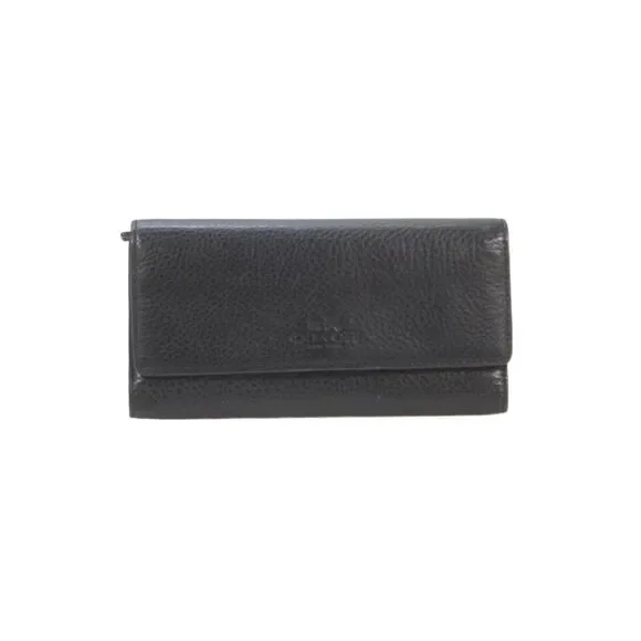 Coach Womens Pebbled Leather Snap Closure Envelope Wallet Black