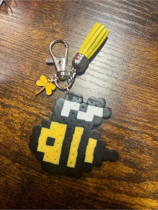 Yellow Bee Pixel Keychain with Tassel - Kids Accessories