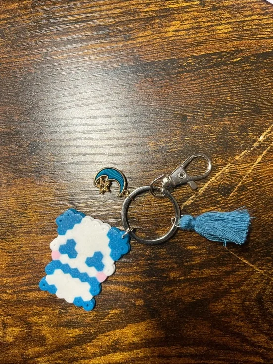 Blue and White Cute Panda Keychain with Tassel and Moon Charm