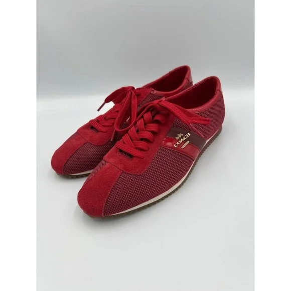 Coach Ivy Red Mesh Suede Patent Leather Low Top Sneakers Womens 6.5 B A00994