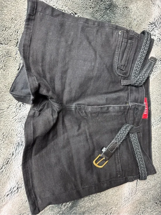 GUESS Black Men’s Denim Jean Shorts with Braided Belt