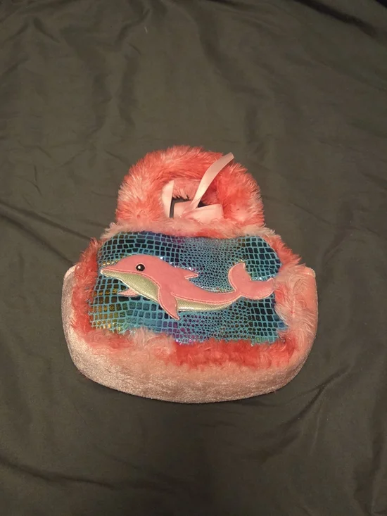 Plush Pink Dolphin Kids Handbag - Soft Faux Fur