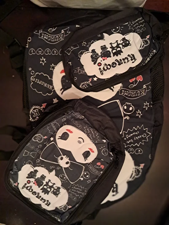 Kids Black Cartoon Panda Backpack - Three Piece Set Cute Character School Bag