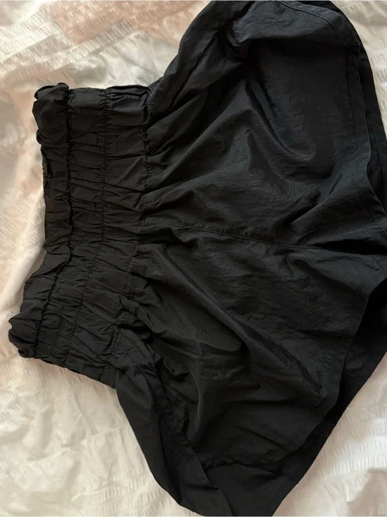 Free People Black Smocked High-Waist Athletic Shorts