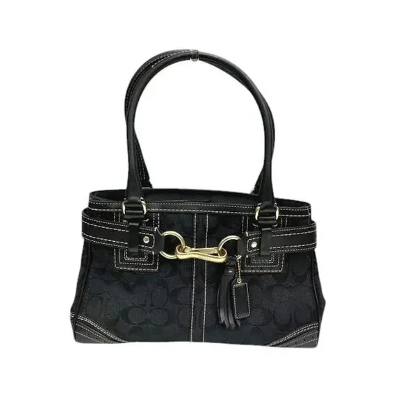 Like New Coach Hampton Black Jacquard Shoulder Bag Tote Purse
