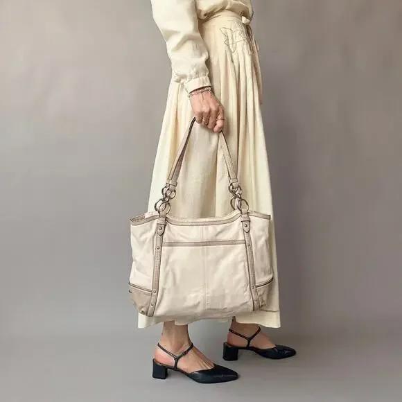 Vintage Coach Alexandra F20812 Cream & Taupe Leather Shoulder Tote