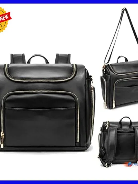 Leather Diaper Backpack with Changing Pad - Large Capacity Multi-Function Baby