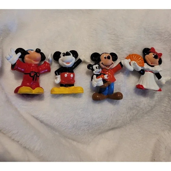 Set of 4 Walt Disney Mickey and Minnie Figurines Rubber/Plastic