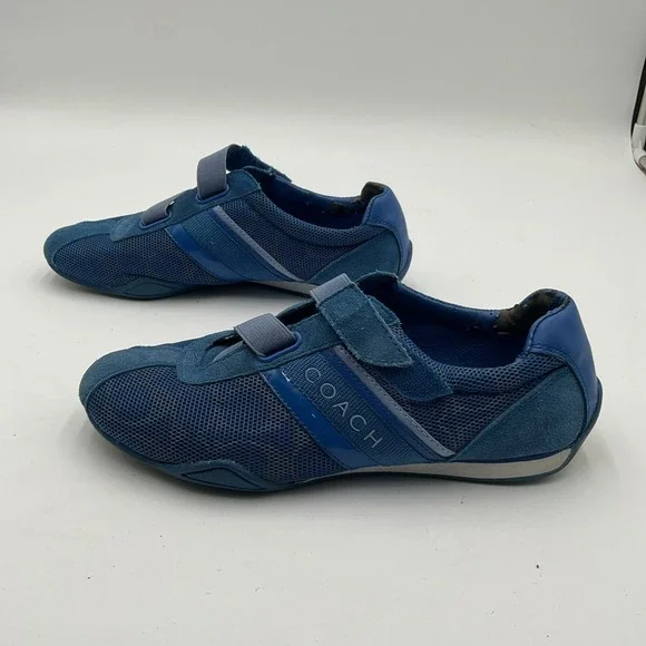 Coach Sz 8.5 Jenney Signature Blue Sneakers Suede Trim Adjustable Closure