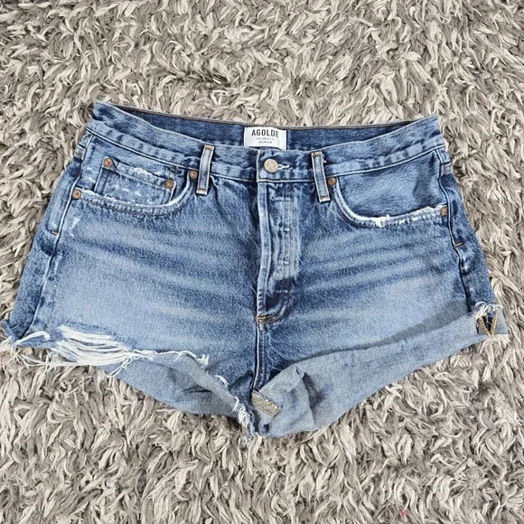 AGOLDE Parker Vintage Cutoff Distressed Denim Shorts Blue Size 30 A026E-811
