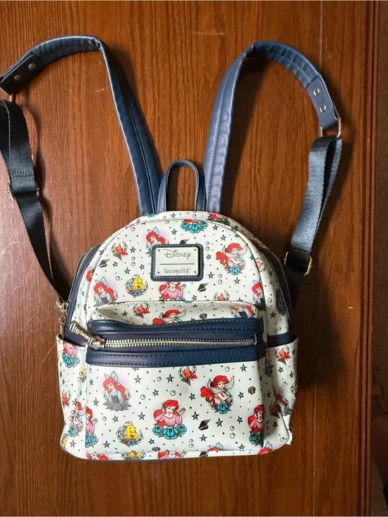Loungefly Little Mermaid Kids Mini Backpack - Cream, Navy, Red