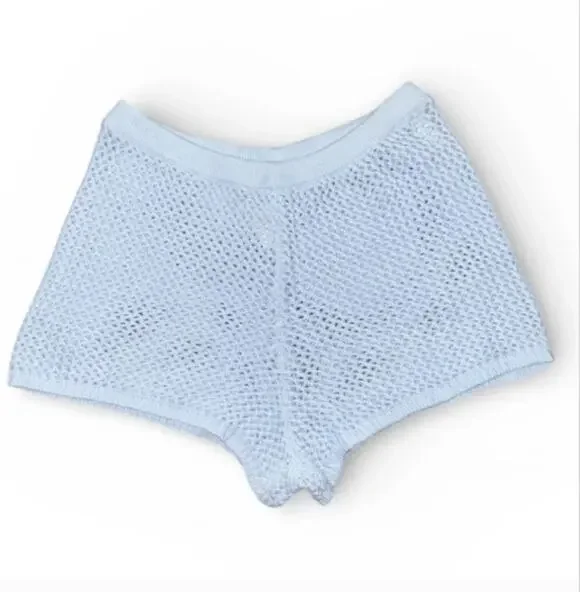 Aerie Light Blue Knit Women Shorts Sheer Crochet Medium NWT