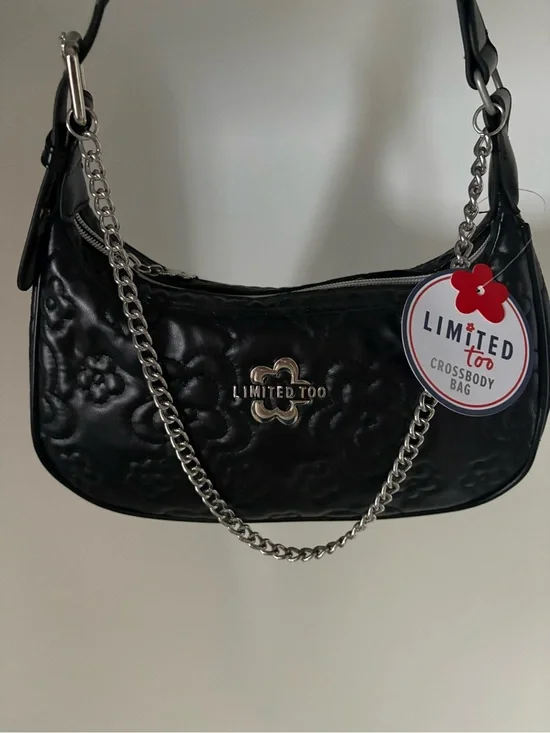 Limited Too Black Quilted Floral Chain Crossbody Bag