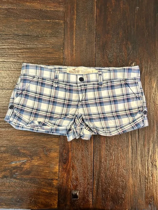 Hollister Y2K Vintage Low Rise Blue Plaid Micro Mini Shorts