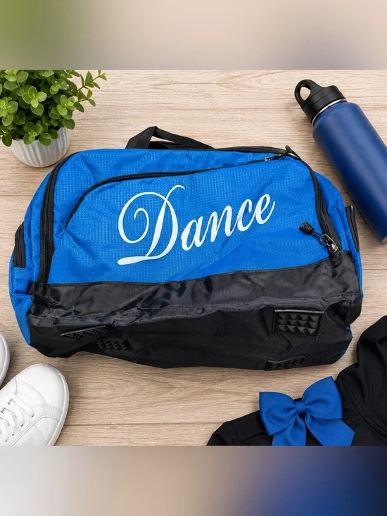 Kids Blue Black Dance Duffel Bag Ballet Gymnastics Cheer Travel