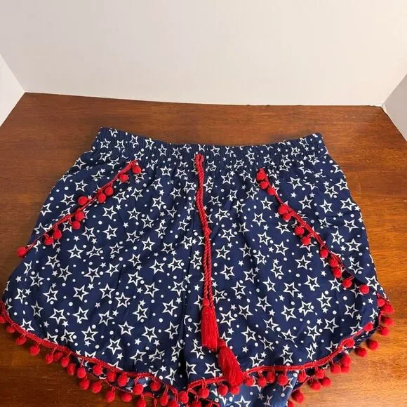 America & Beyond Star Shorts L Americana Coastal Cowgirl Festival Pom Pom Boho