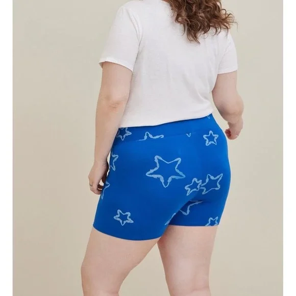 Torrid Bike Shorts Women 3 Blue Star Print Cotton Spandex Sleep Lounge Celestial