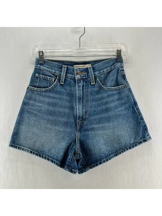 Levi's High Waisted Mom Shorts Womens 25 Zip Fly Pockets Medium Wash Denim Blue