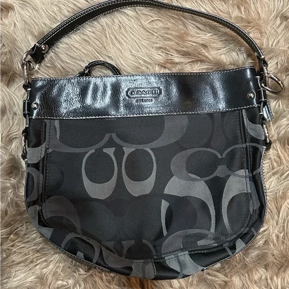 Coach Black and Gray Optic Signature Zoe‎ Shoulder Bag