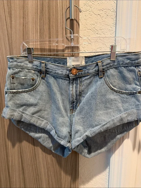 One Teaspoon Light Blue Denim Roll Cuff Shorts