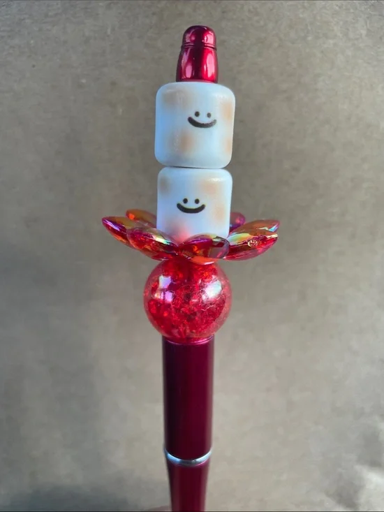 Cute Red Smiley Toasted Marshmellows Focal Pen handmade
