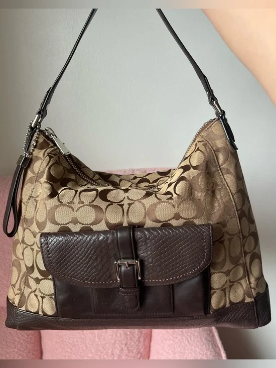 Coach Charlie Signature Python Hobo Shoulder Bag