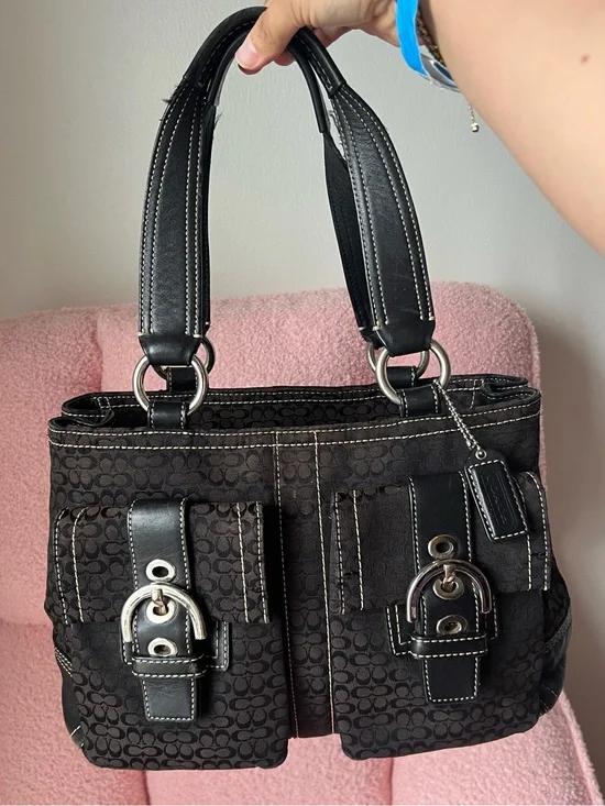 Vintage Coach Soho Signature C Jacquard and Leather Shoulder Bag