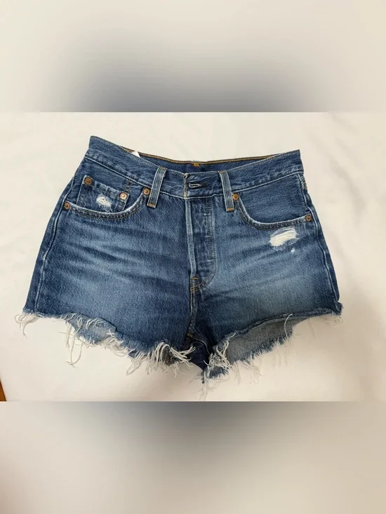 Levi's Dark Blue Distressed Cutoff Denim Shorts