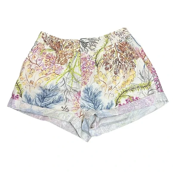 Pilcro Shorts Womens 25‎ Multicolor Botanical Print Cotton Cuffed Pockets Summer